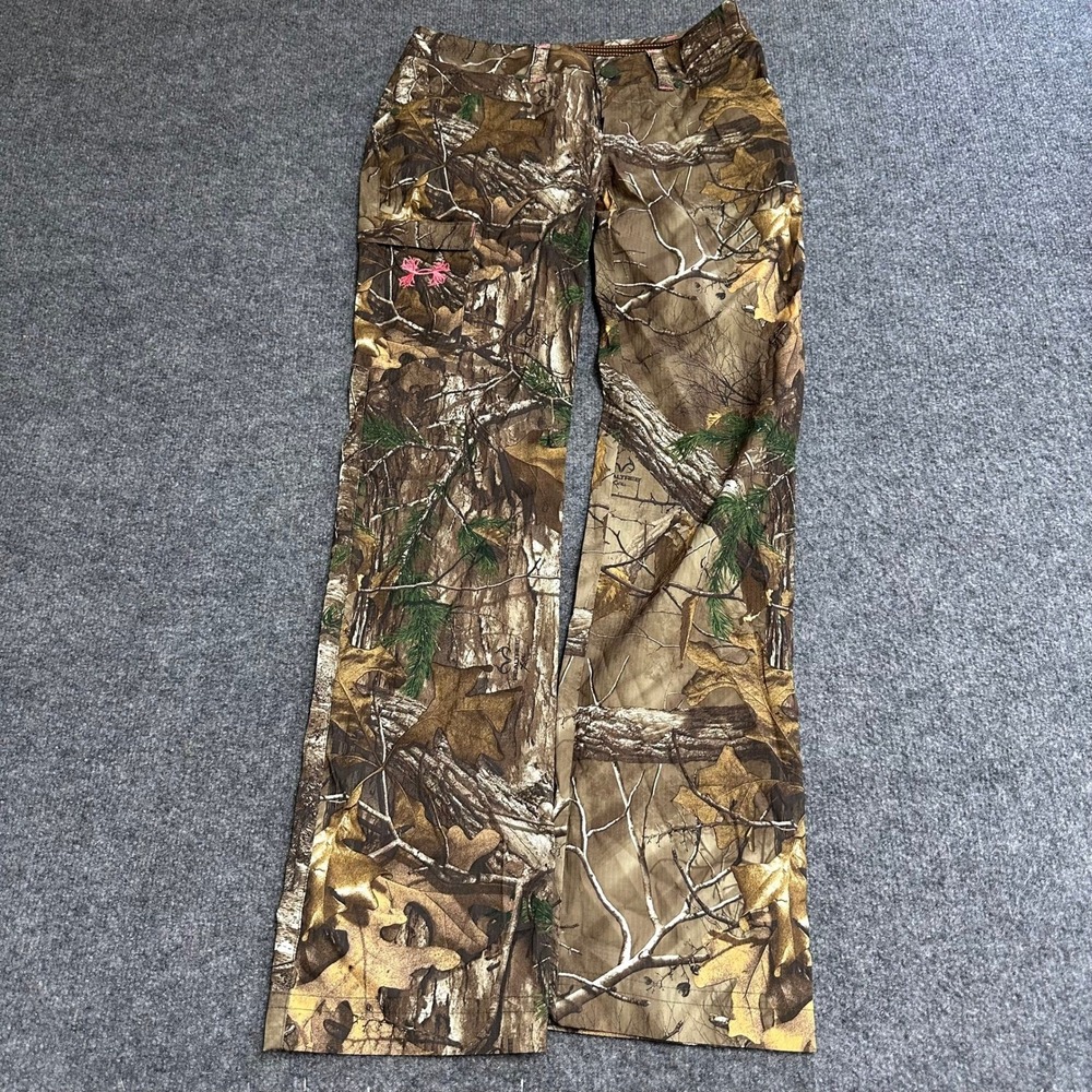 Under Armour Pants Womens 4 Realtree Camo Brown Pink Logo Outdoor Hunting Cargo